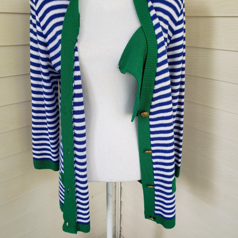 Vintage 80s Ami Knits Neiman Marcus Long Knit Button up Striped Cardigan Sweater - Picture 7 of 10
